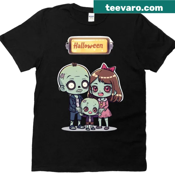 Cute oversized T-shirt with kawaii zombie family design
