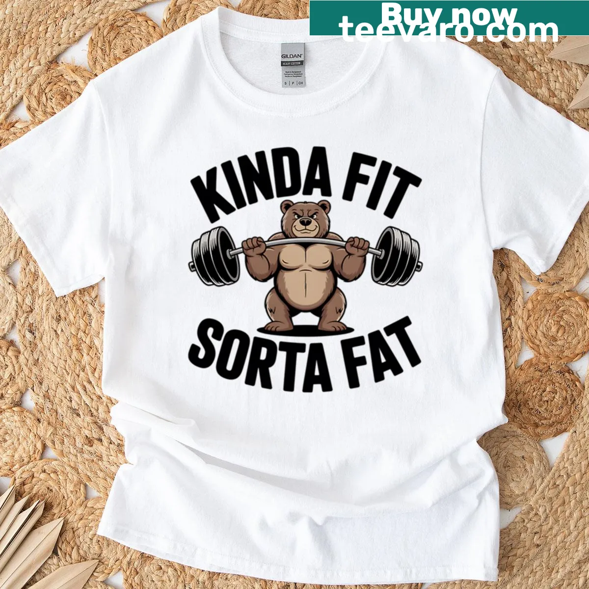 Funny gym t-shirt with bear graphic and motivational text. — on a men's t-shirt