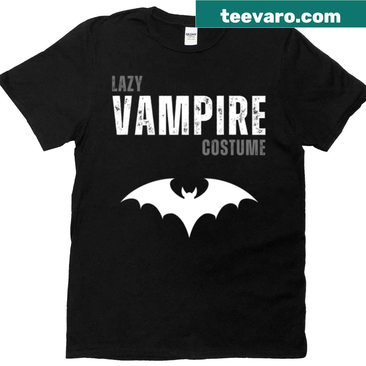 Cartoon vampire resting on a coffin graphic on oversized t-shirt — on a men's t-shirt