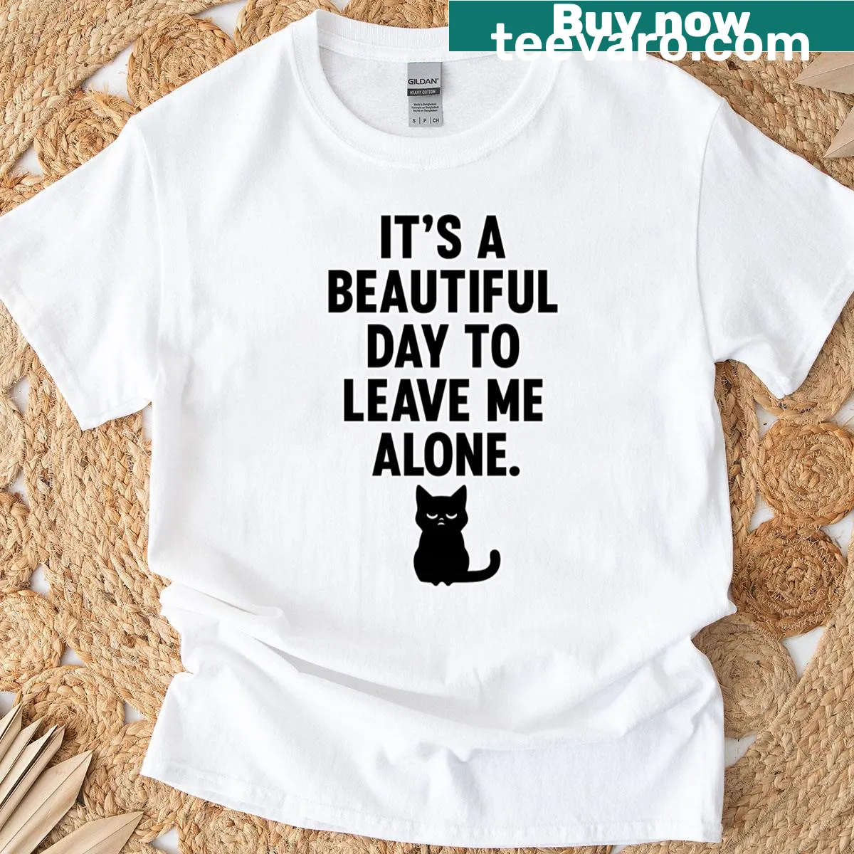 Minimalist T-shirt with funny cat-related quote in bold typography — on a men's t-shirt