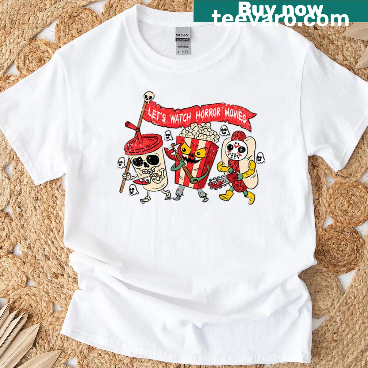 Funny Halloween t-shirt with ghosts and skeletons for horror movie lovers — on a men's t-shirt