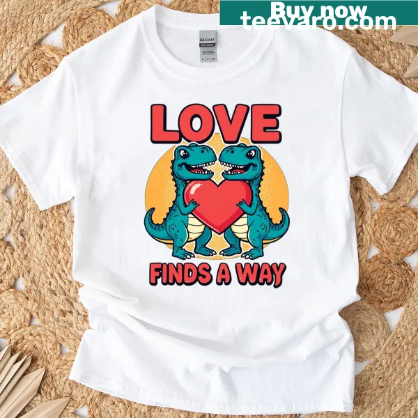Funny dinosaur graphic t-shirt for Valentine's Day.