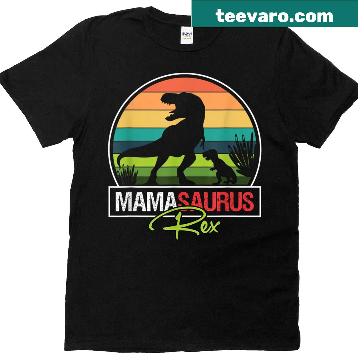 T-shirt with humorous 'Mamasaurus Rex' graphic for moms — on a men's t-shirt