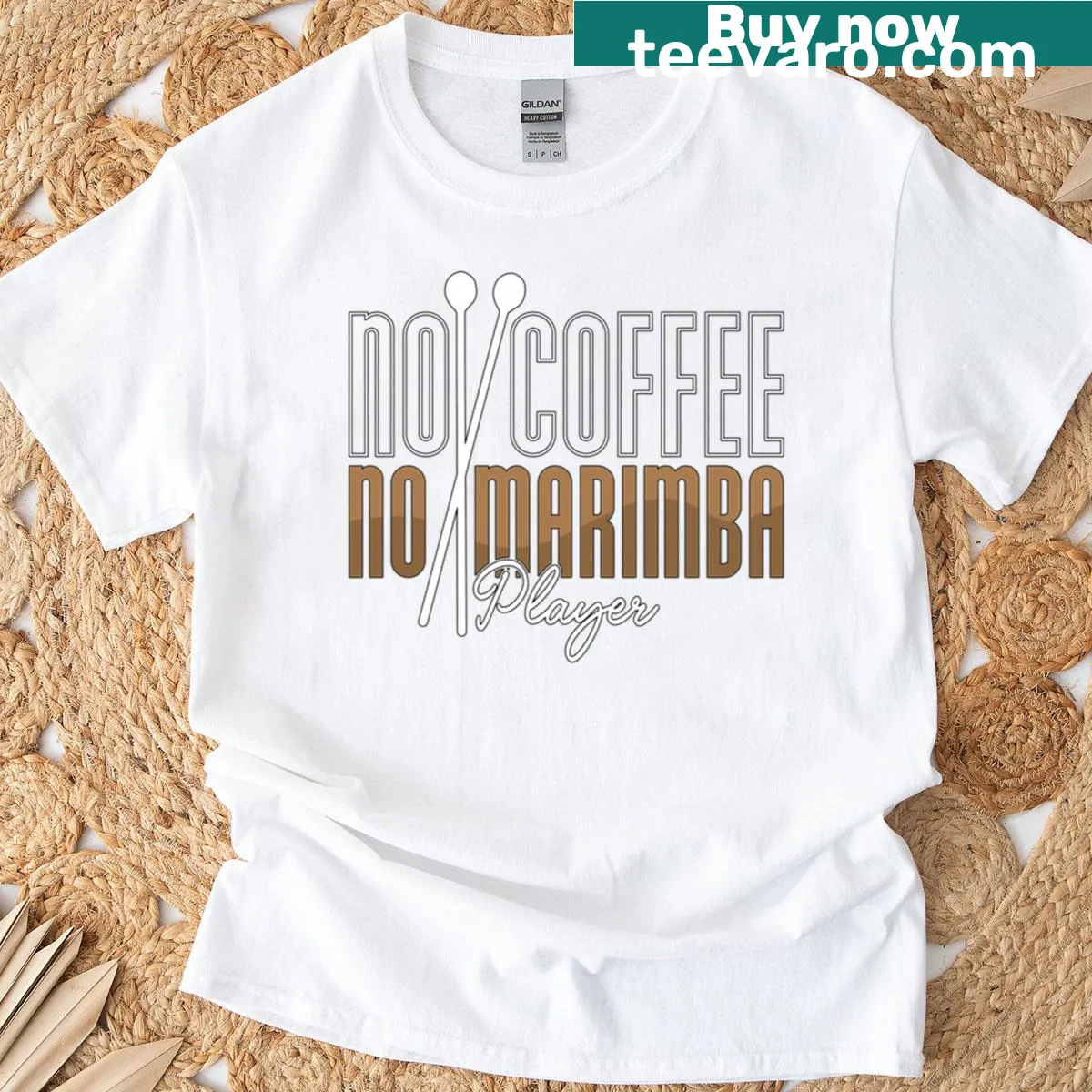 Funny marimba and coffee-themed design — on a men's t-shirt