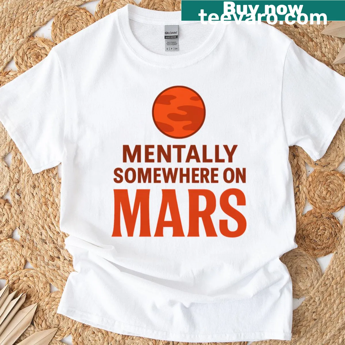 Funny space-themed design with Mars graphic — on a men's t-shirt