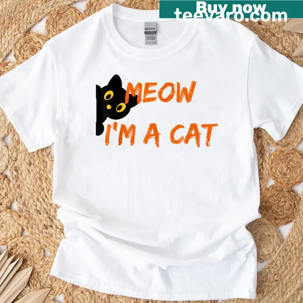 Cartoon Halloween T-shirt with the phrase Meow I'm A Cat