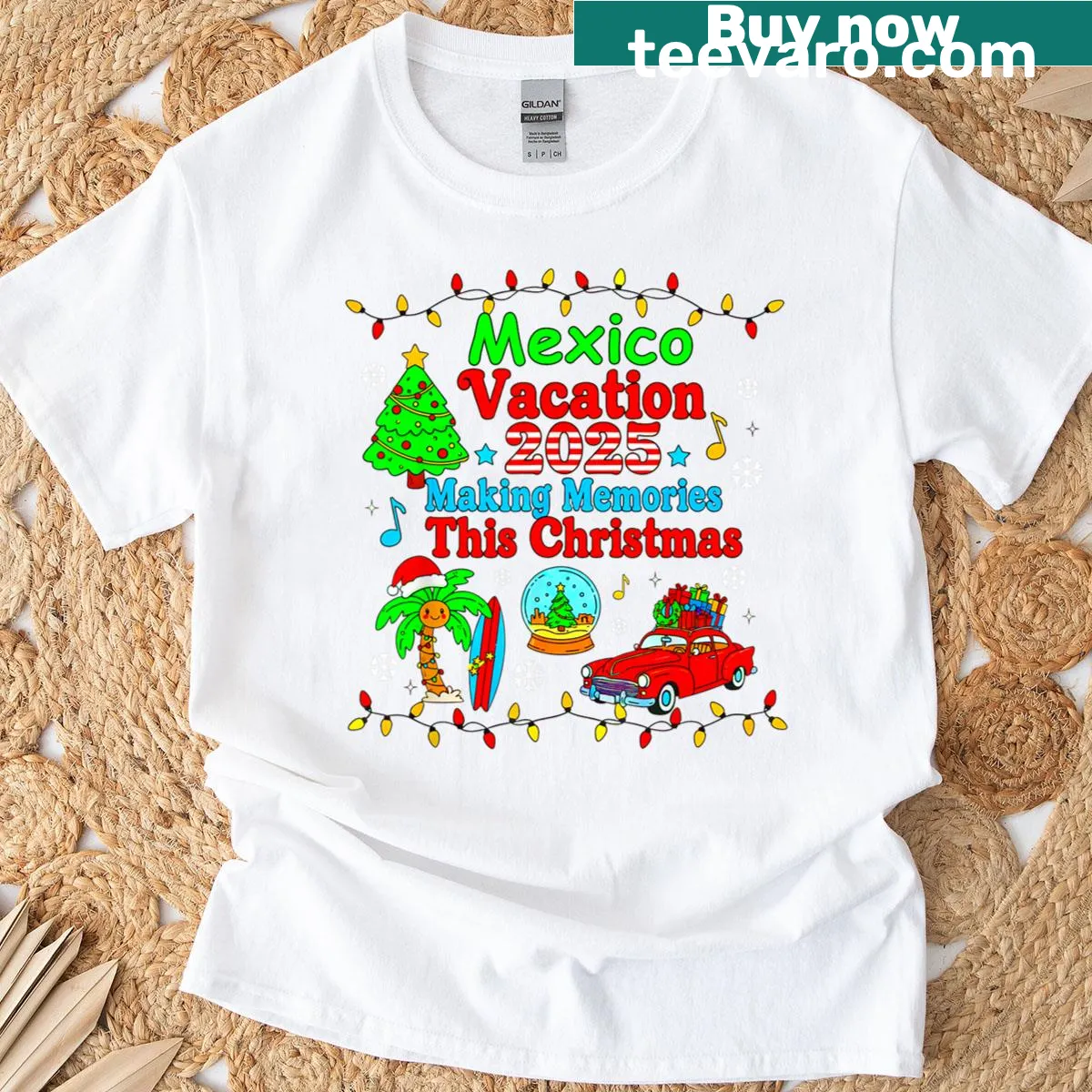 Illustrated t-shirt celebrating a family vacation to Mexico — on a men's t-shirt