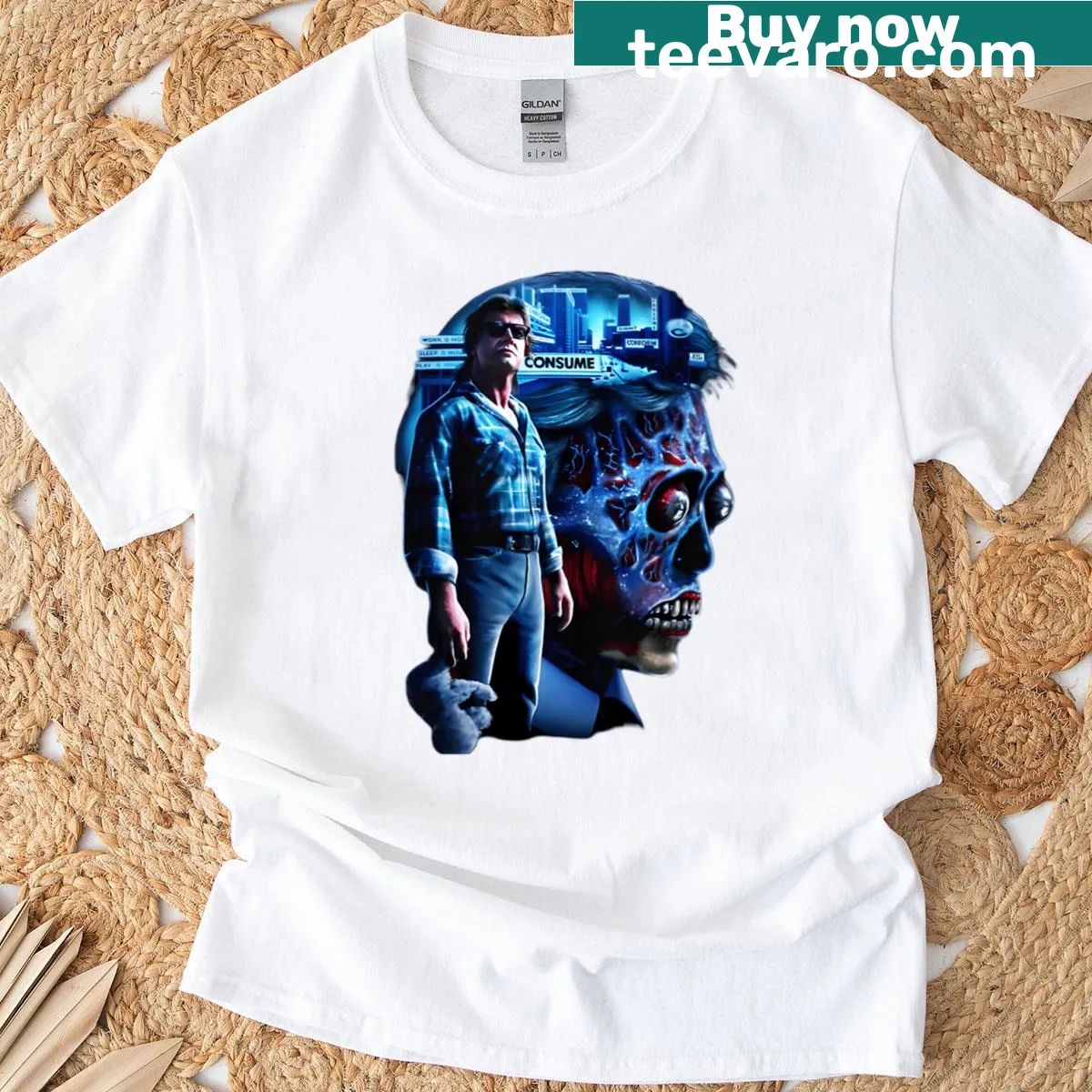 Vintage ghost t-shirt inspired by 80s horror films — on a men's t-shirt
