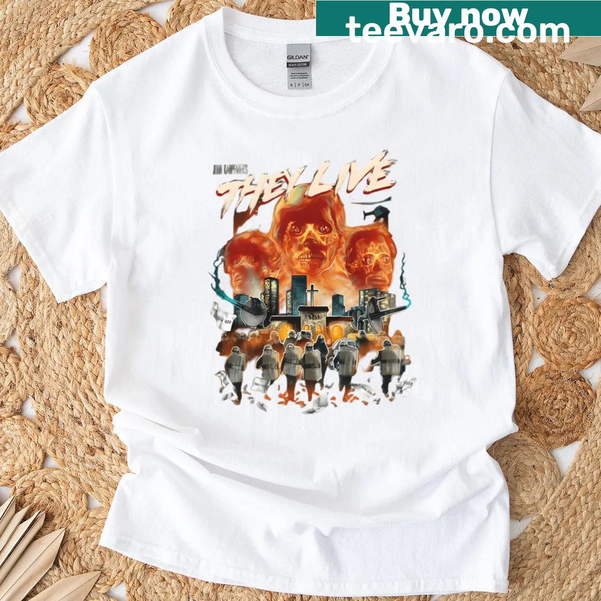 Retro horror T-shirt featuring 80s ghost and monster graphics — on a men's t-shirt