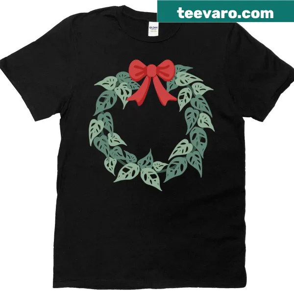 T-shirt featuring a monstera leaf wreath illustration for plant moms