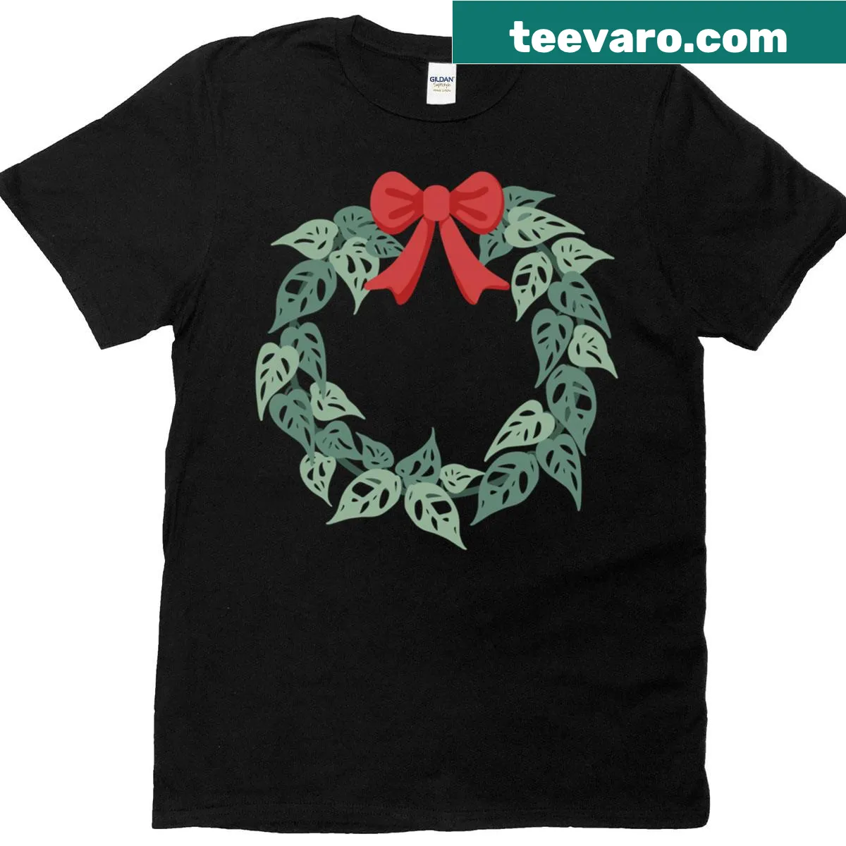 T-shirt featuring a monstera leaf wreath illustration for plant moms — on a men's t-shirt