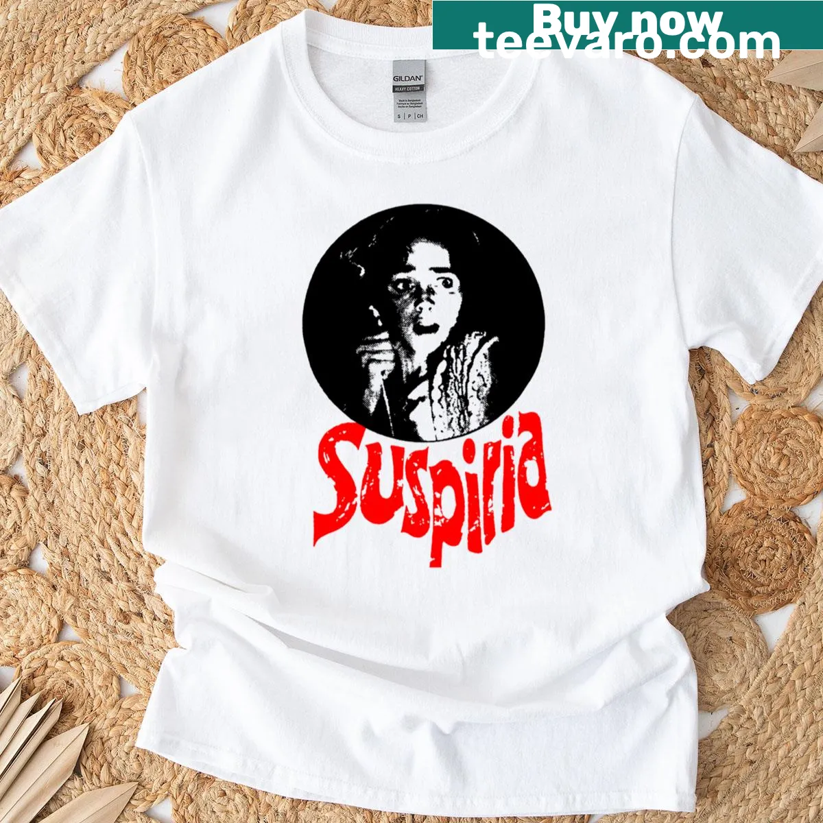 Vintage-style T-shirt inspired by 70s horror movies with retro graphics — on a men's t-shirt