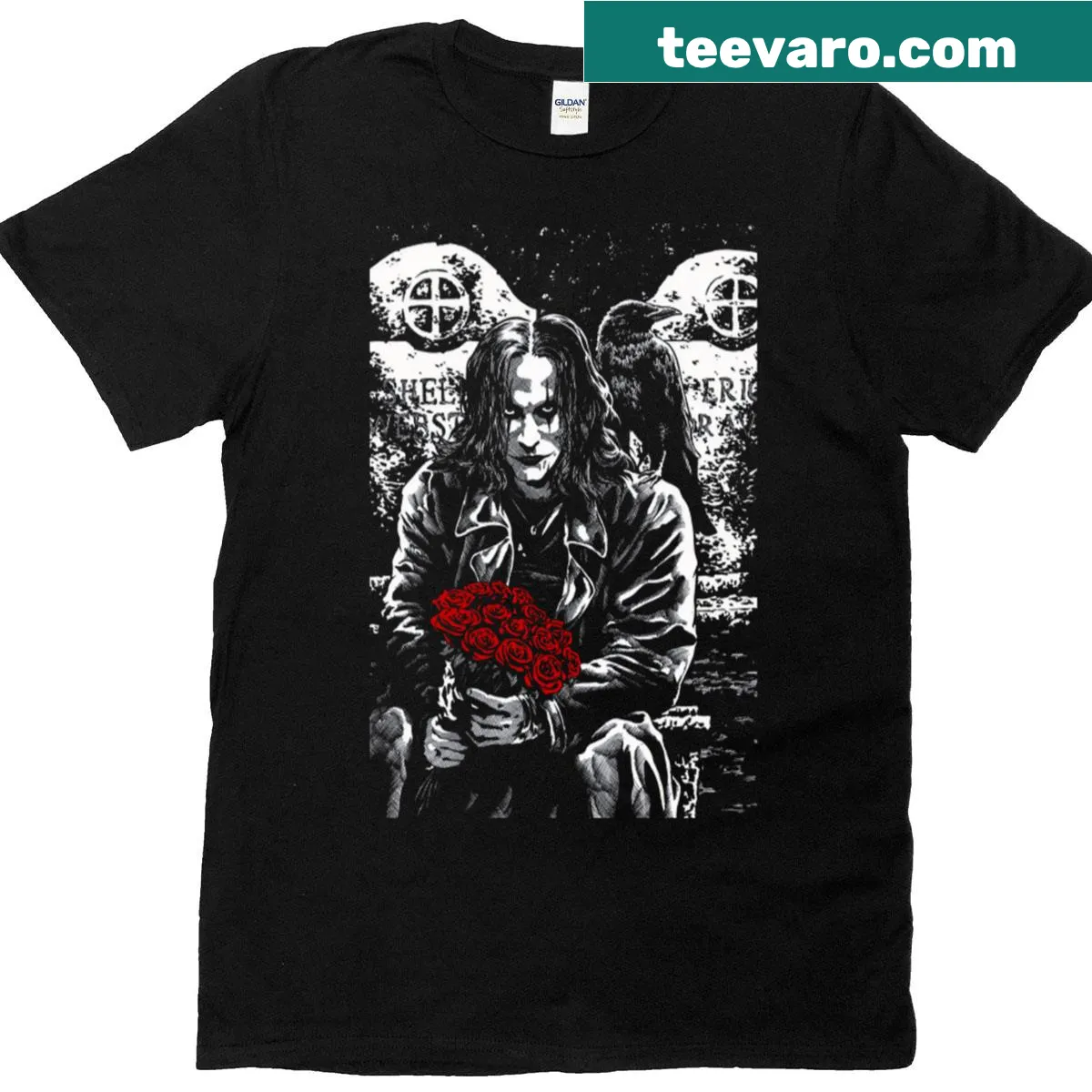 Retro horror-themed t-shirt with a humorous gothic design — on a men's t-shirt