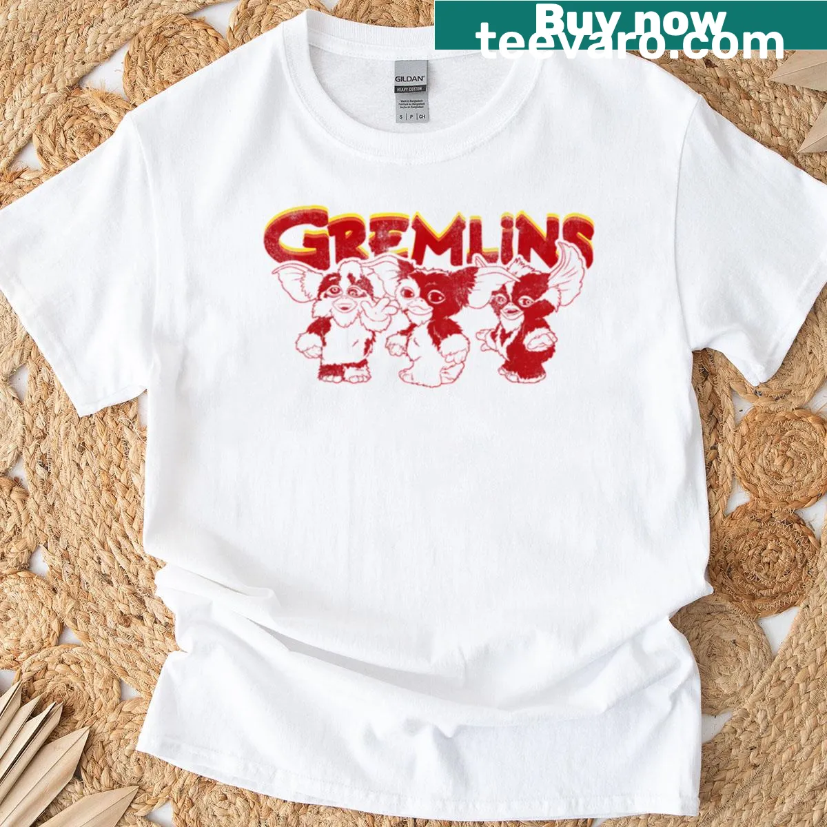 Vintage Christmas t-shirt with 80s horror movie graphics — on a men's t-shirt