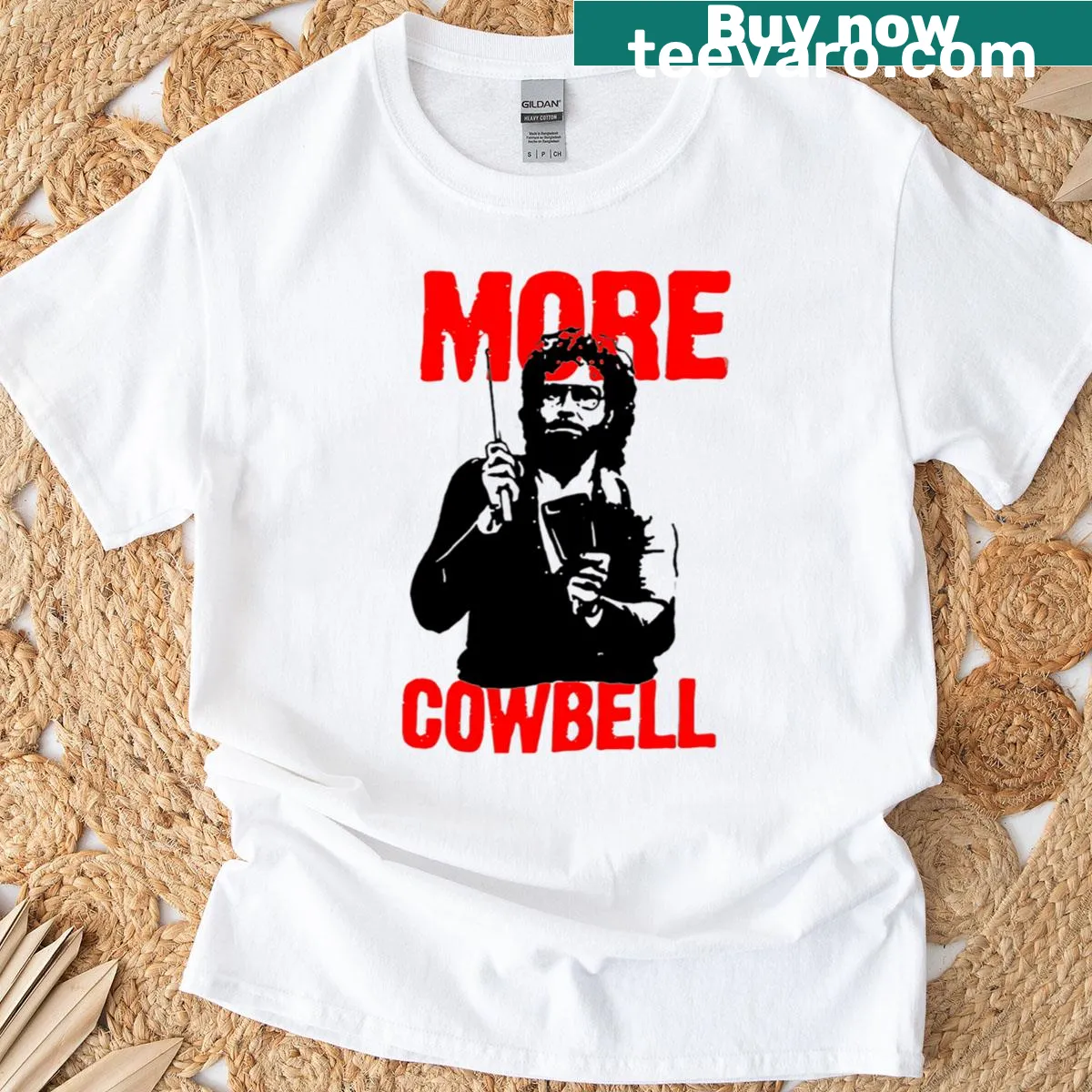 Vintage-style t-shirt with a funny cowbell quote — on a men's t-shirt