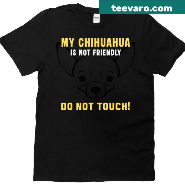 Playful t-shirt with a chihuahua illustration and warning text