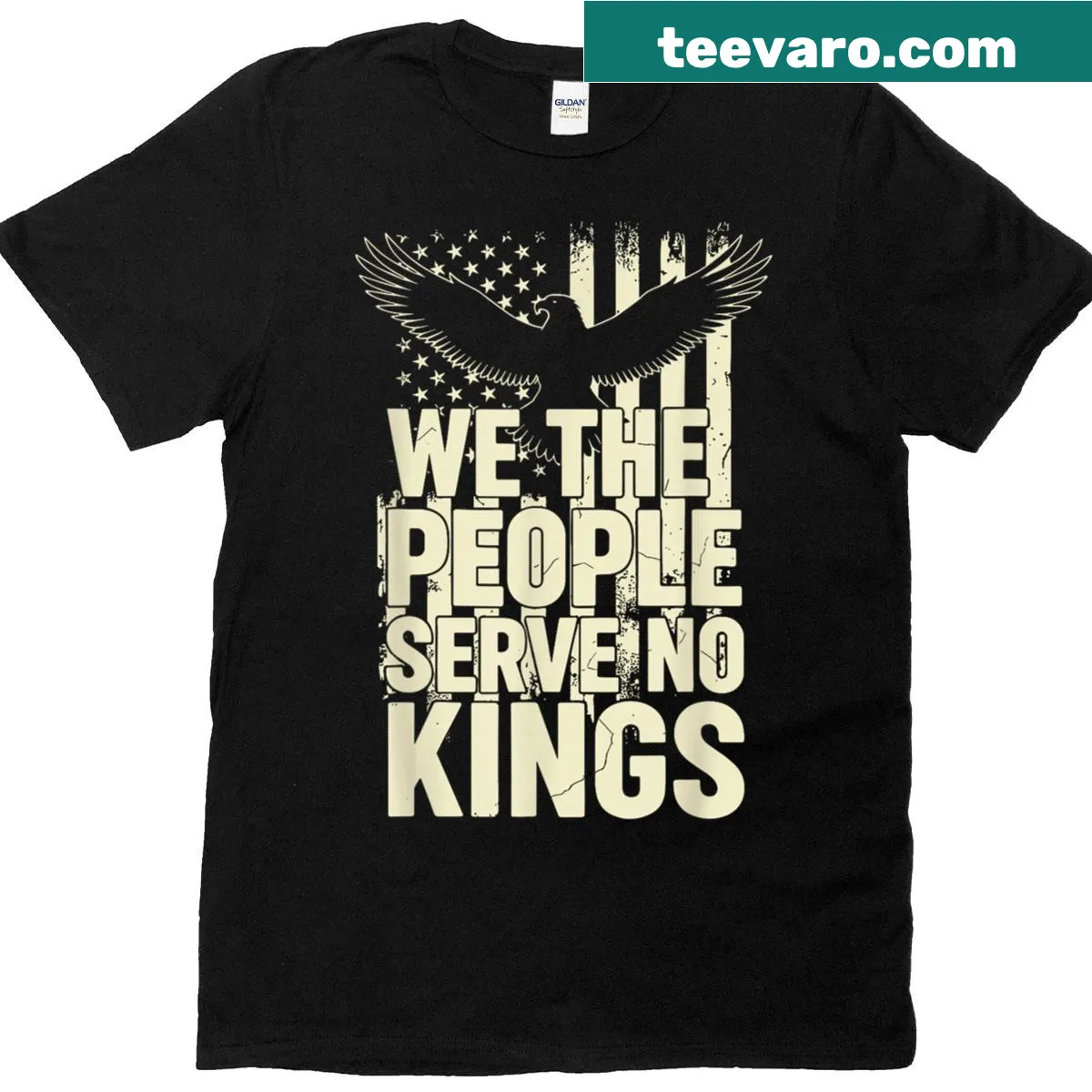 Patriotic T-shirt with bold 'No King' typography design — on a men's t-shirt