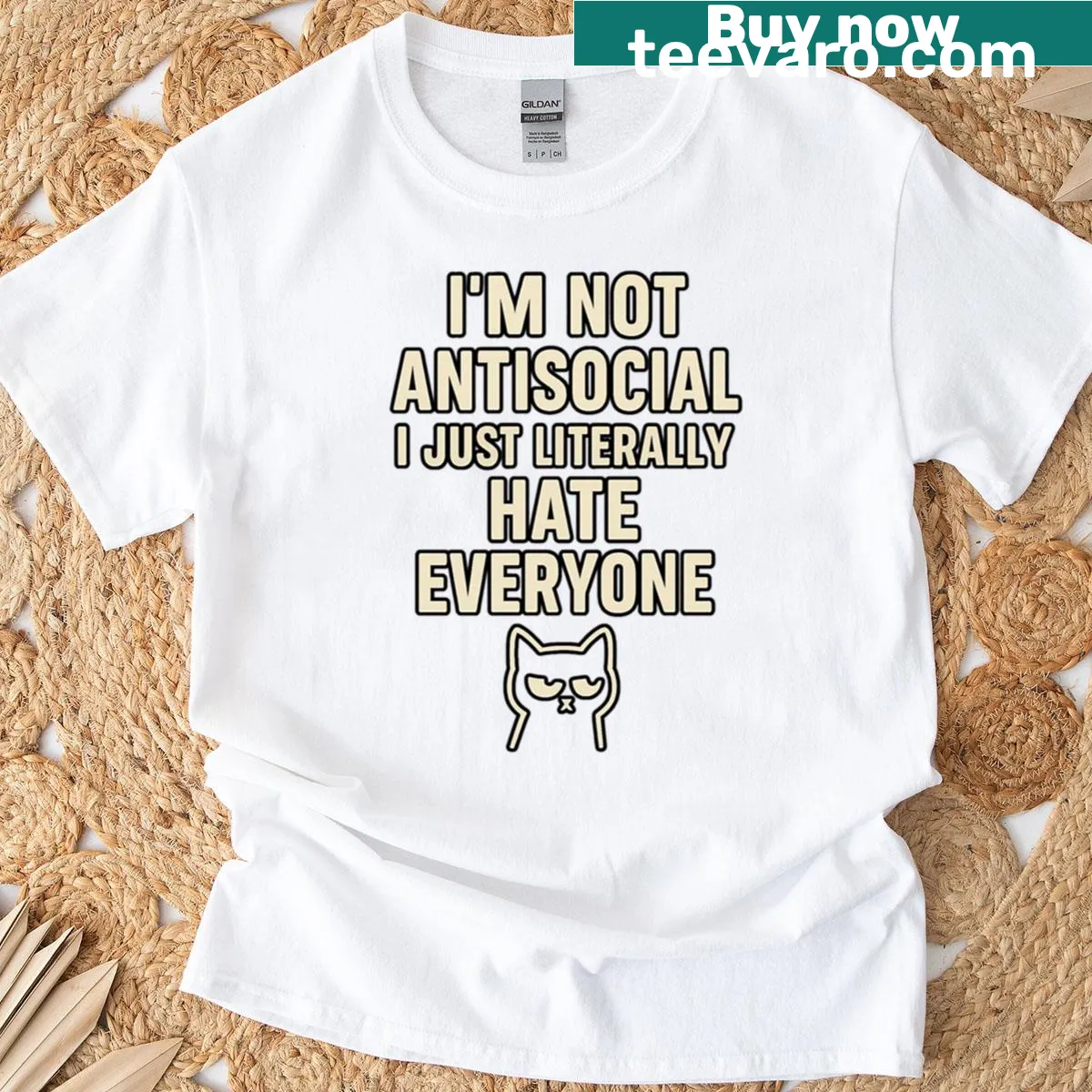 Sarcastic cat silhouette t-shirt with a humorous quote — on a men's t-shirt