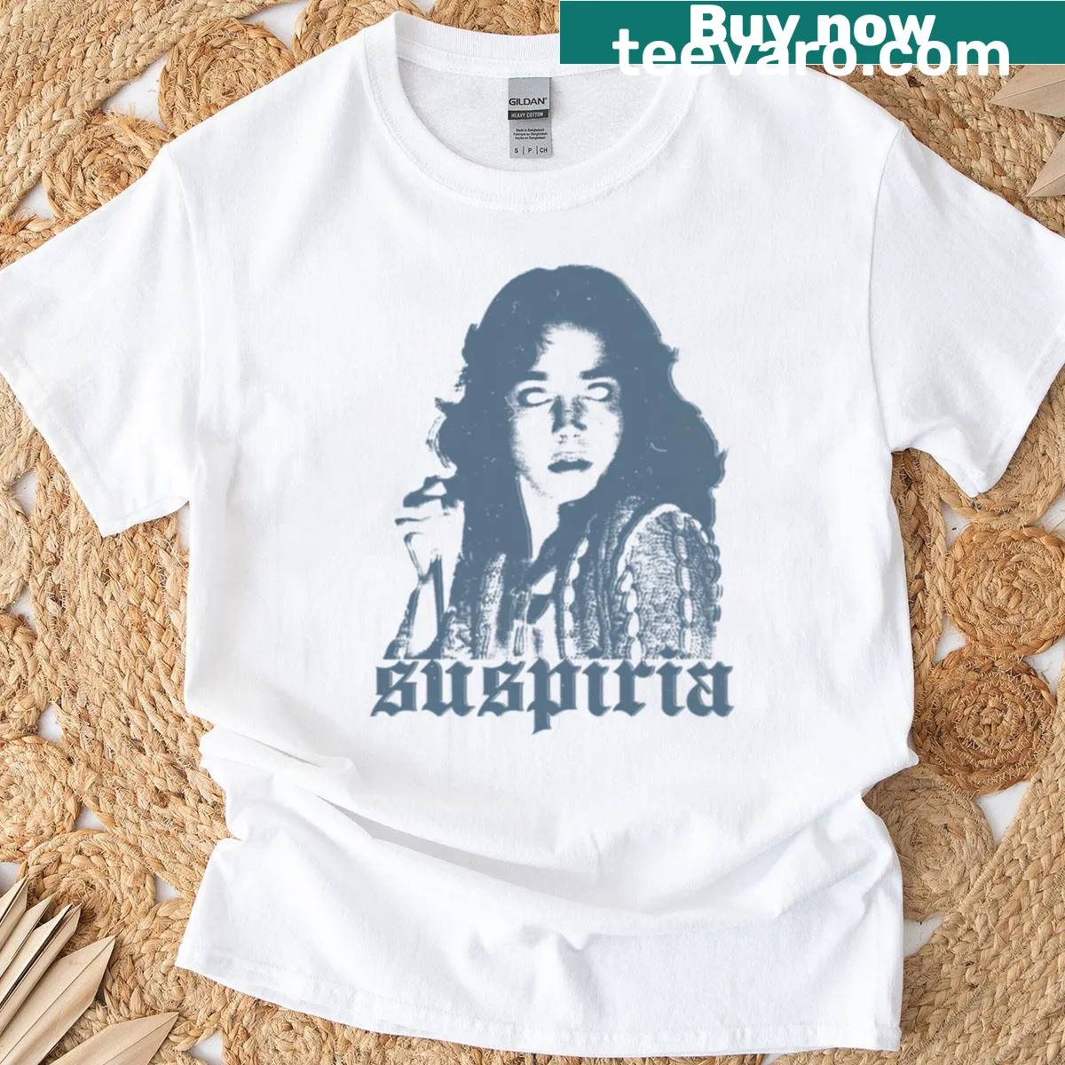 Retro vintage horror-themed t-shirt with 70s style graphics — on a men's t-shirt