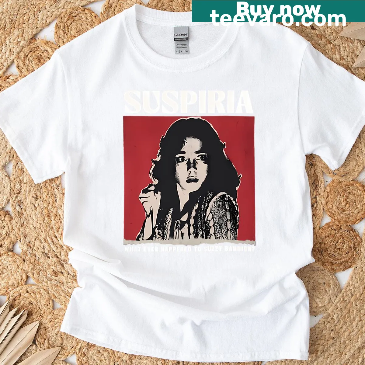 Vintage horror movie-themed t-shirt with retro graphic design — on a men's t-shirt