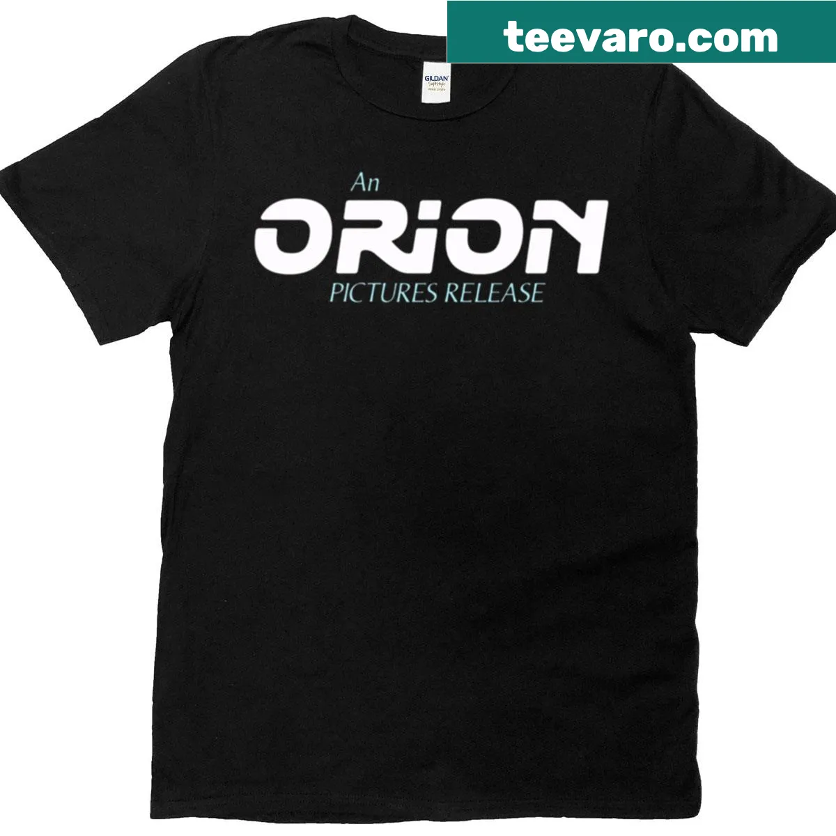 Oversized T-shirt featuring the Orion Pictures logo from the 80s — on a men's t-shirt