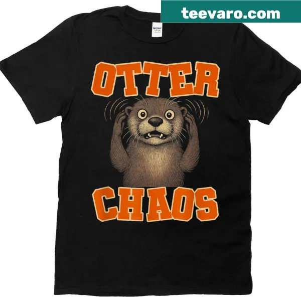 Playful T-shirt featuring a whimsical illustration of chaotic otters.