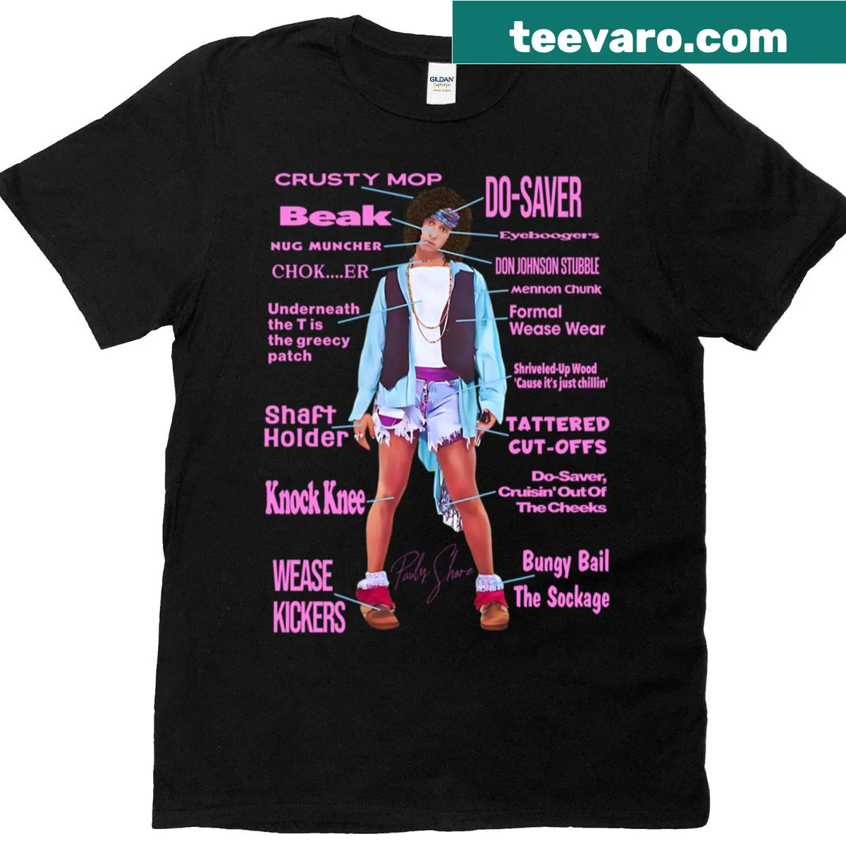 T-shirt featuring Pauly Shore with humorous graphics — on a men's t-shirt