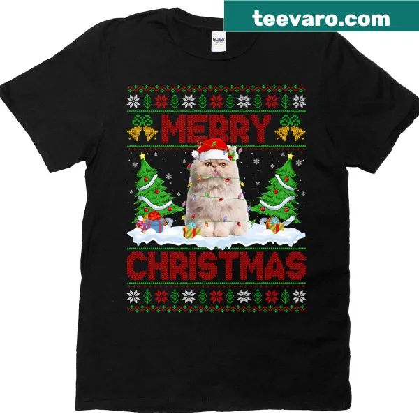 Funny Persian cat shirt with Christmas lights in vintage style
