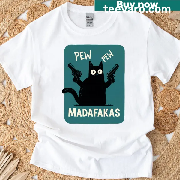 Funny Pew Cat meme graphic T-shirt for cat lovers