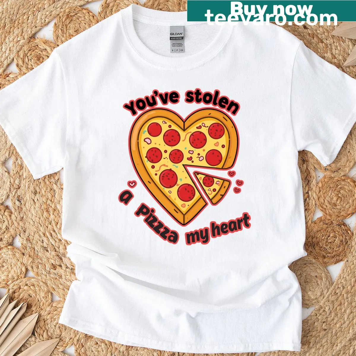 Funny pizza-themed Valentine t-shirt with pun — on a men's t-shirt