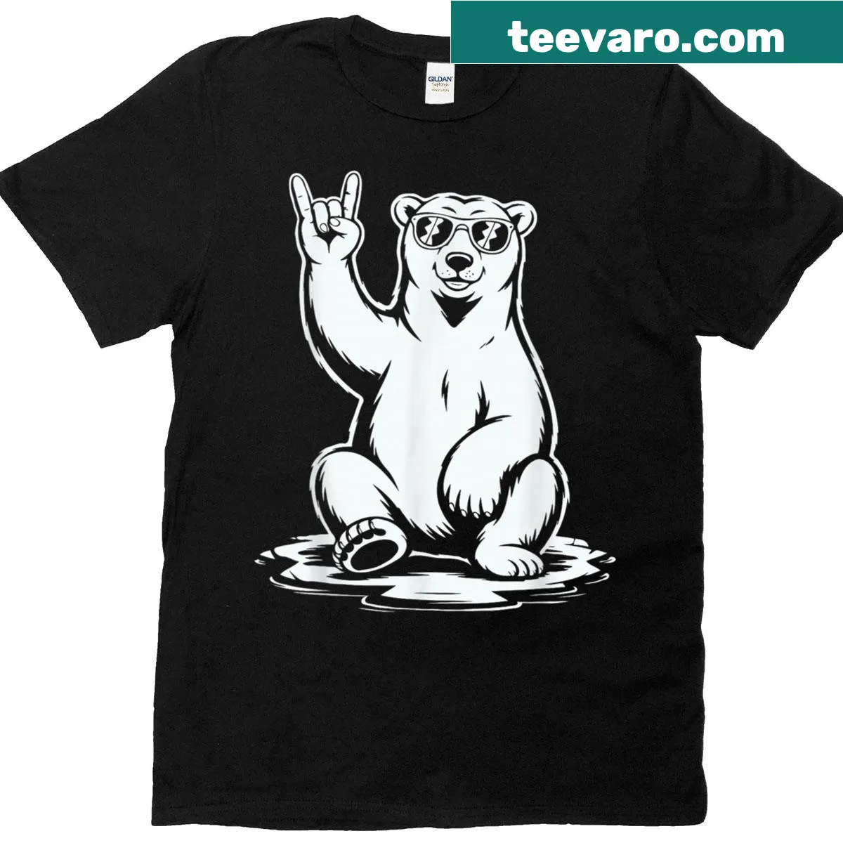 Illustrated T-shirt featuring a punk rock polar bear design — on a men's t-shirt