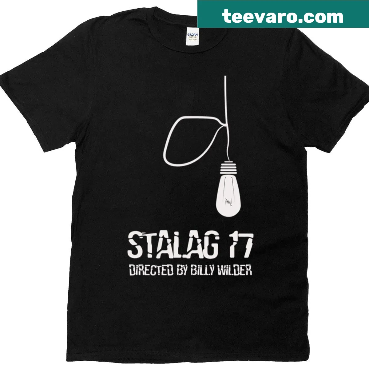 T-shirt inspired by the film Stalag 17 with classic poster design — on a men's t-shirt