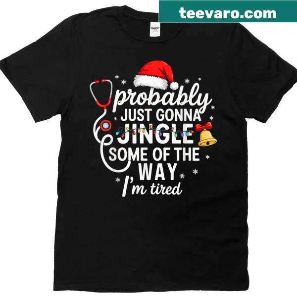 Funny Christmas Nurse t-shirt with jingle typography design.