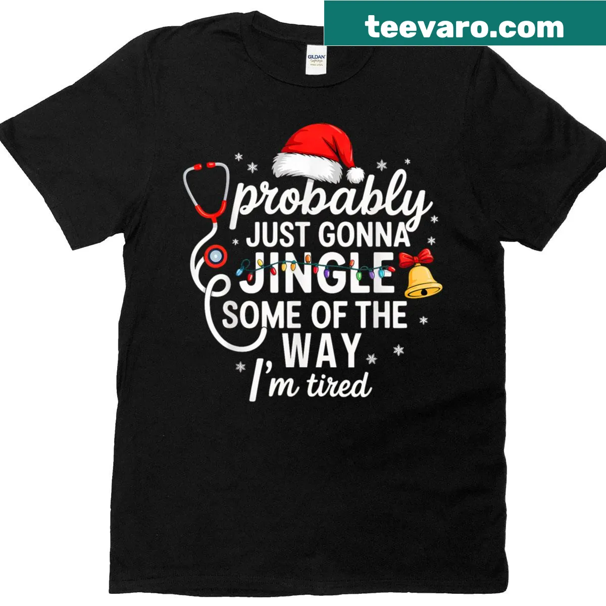 Funny Christmas Nurse t-shirt with jingle typography design. — on a men's t-shirt