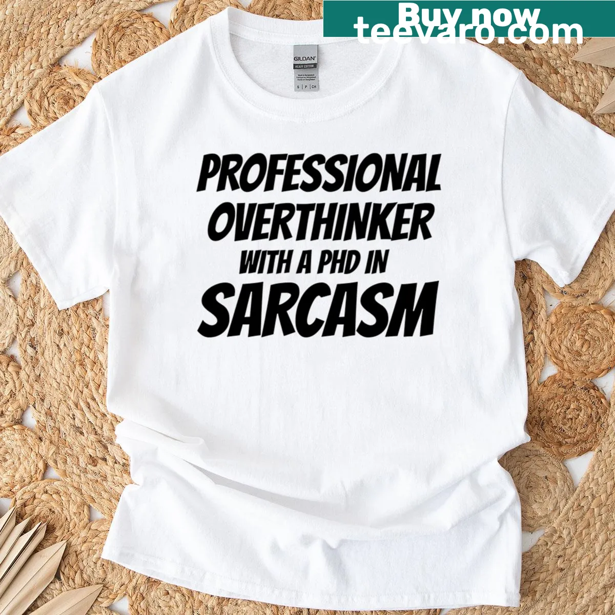 Typography t-shirt featuring Professional Thinker with sarcasm humor — on a men's t-shirt