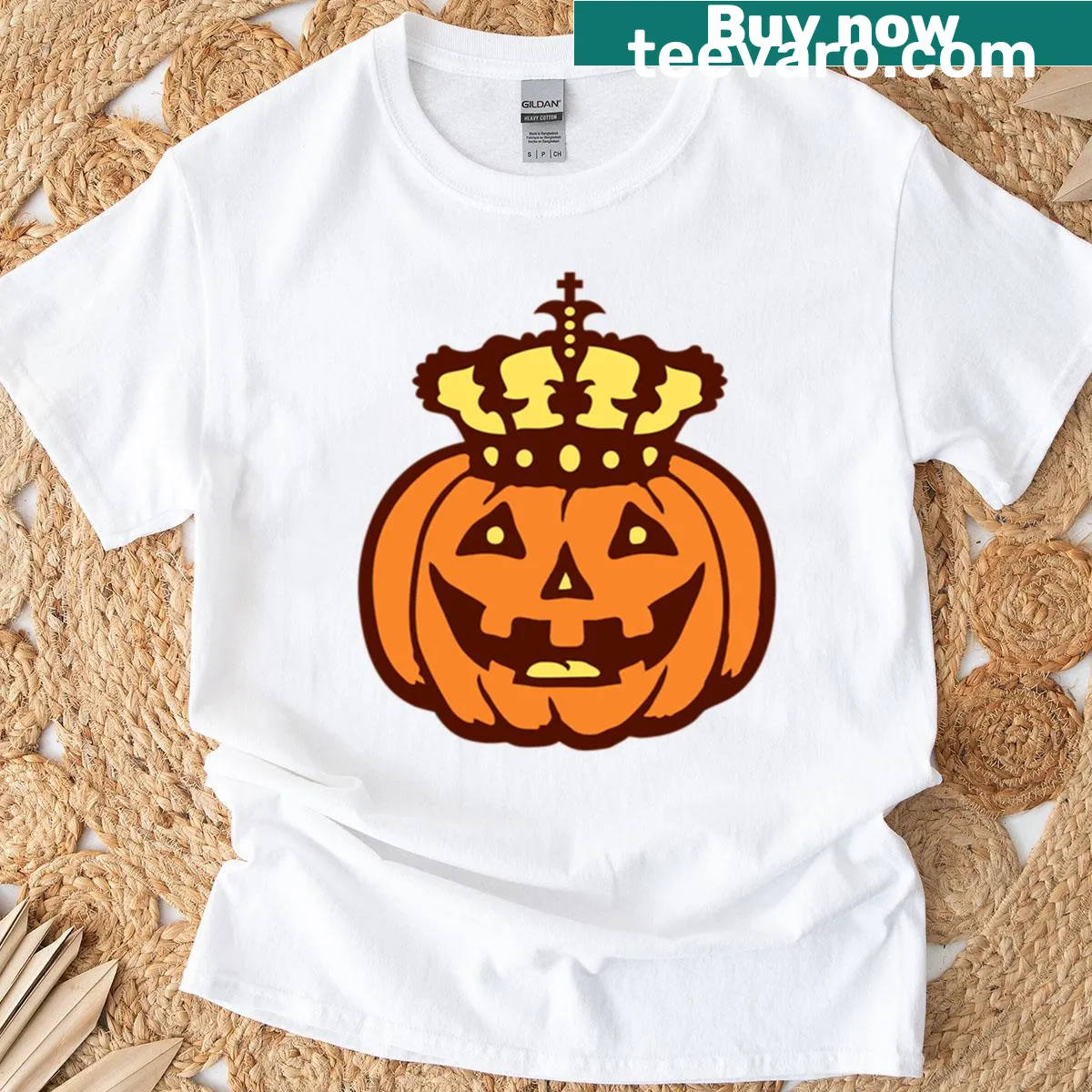 Illustration of a crowned Jack O’Lantern on a Halloween t-shirt — on a men's t-shirt