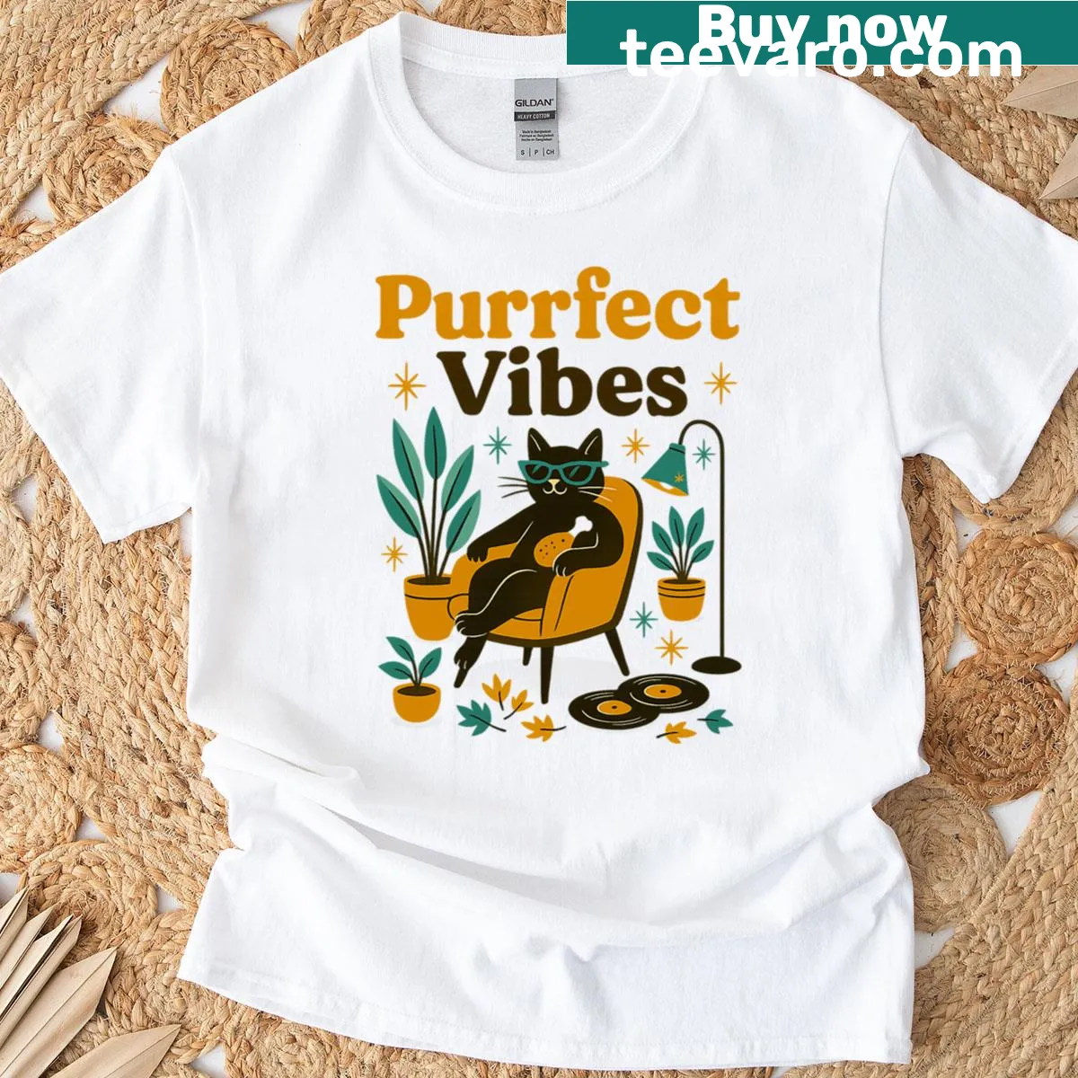 Retro cat lounge graphic T-shirt for cat lovers — on a men's t-shirt