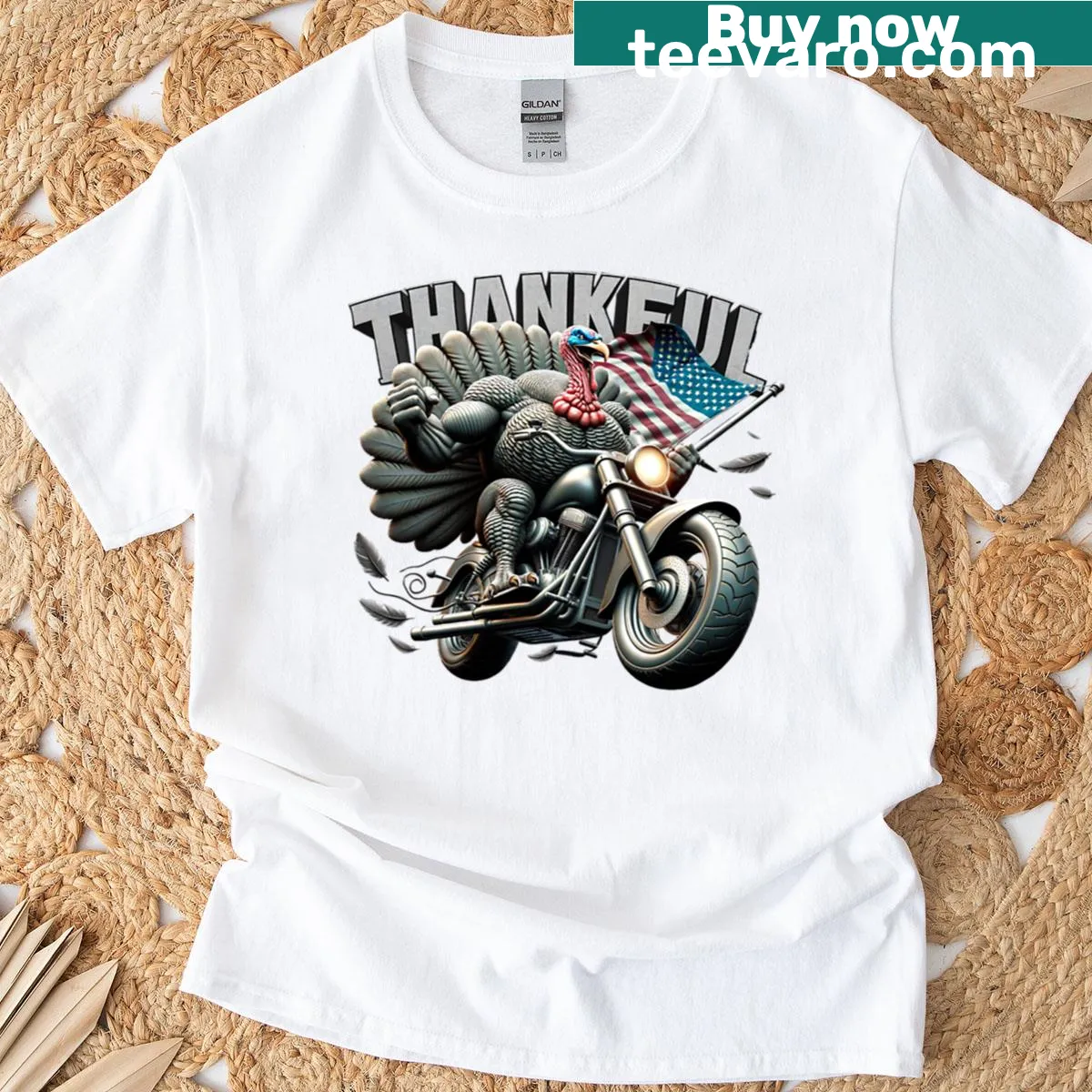 Thanksgiving turkey on a motorcycle graphic T-shirt — on a men's t-shirt
