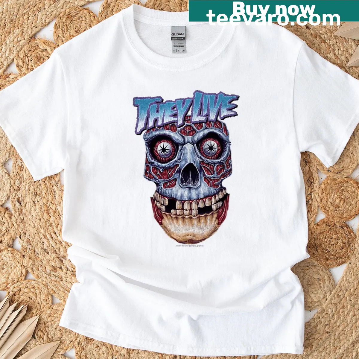 Vintage horror t-shirt with ghost and monster graphics from 80s and 90s films — on a men's t-shirt