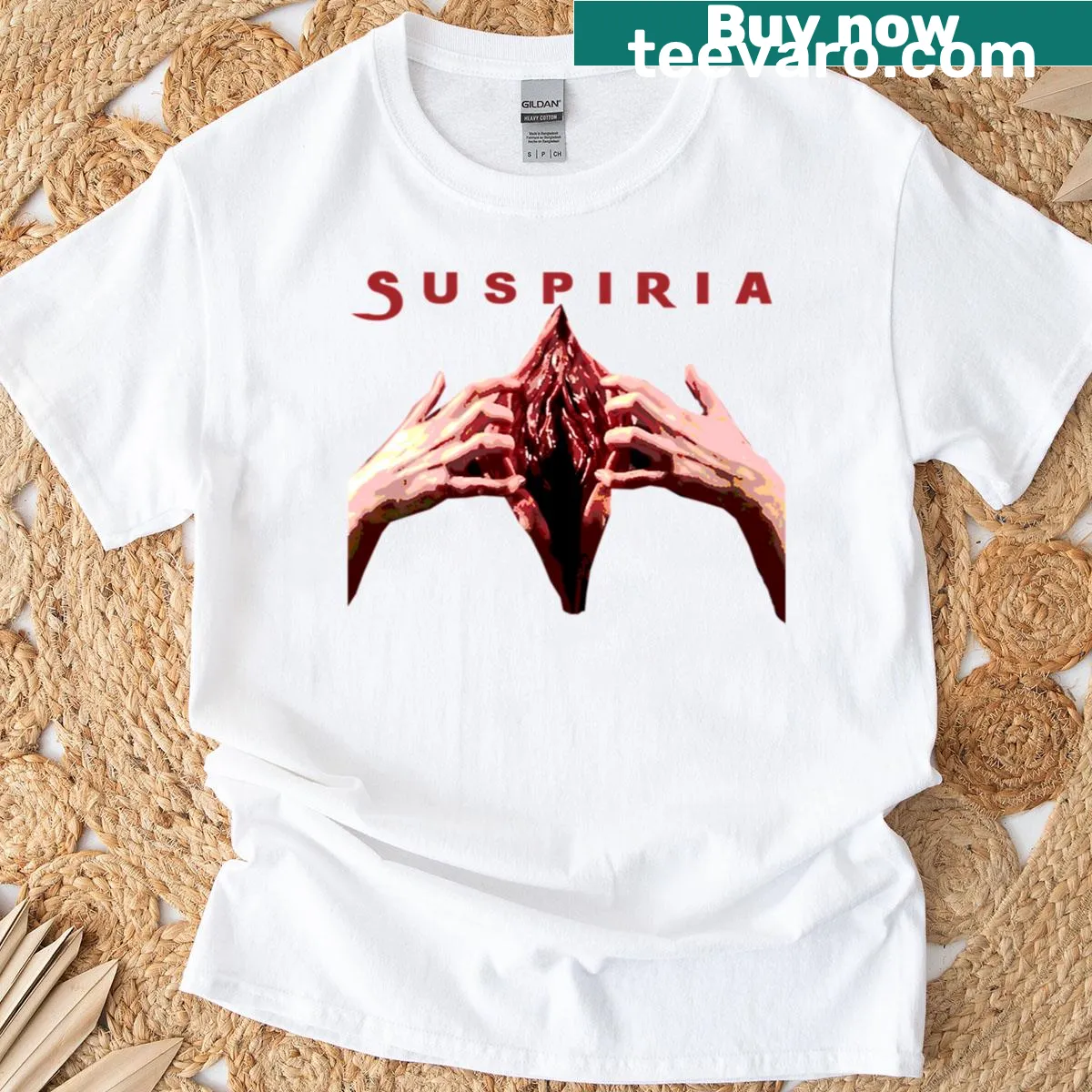 Vintage t-shirt inspired by 70s horror movies with retro design — on a men's t-shirt