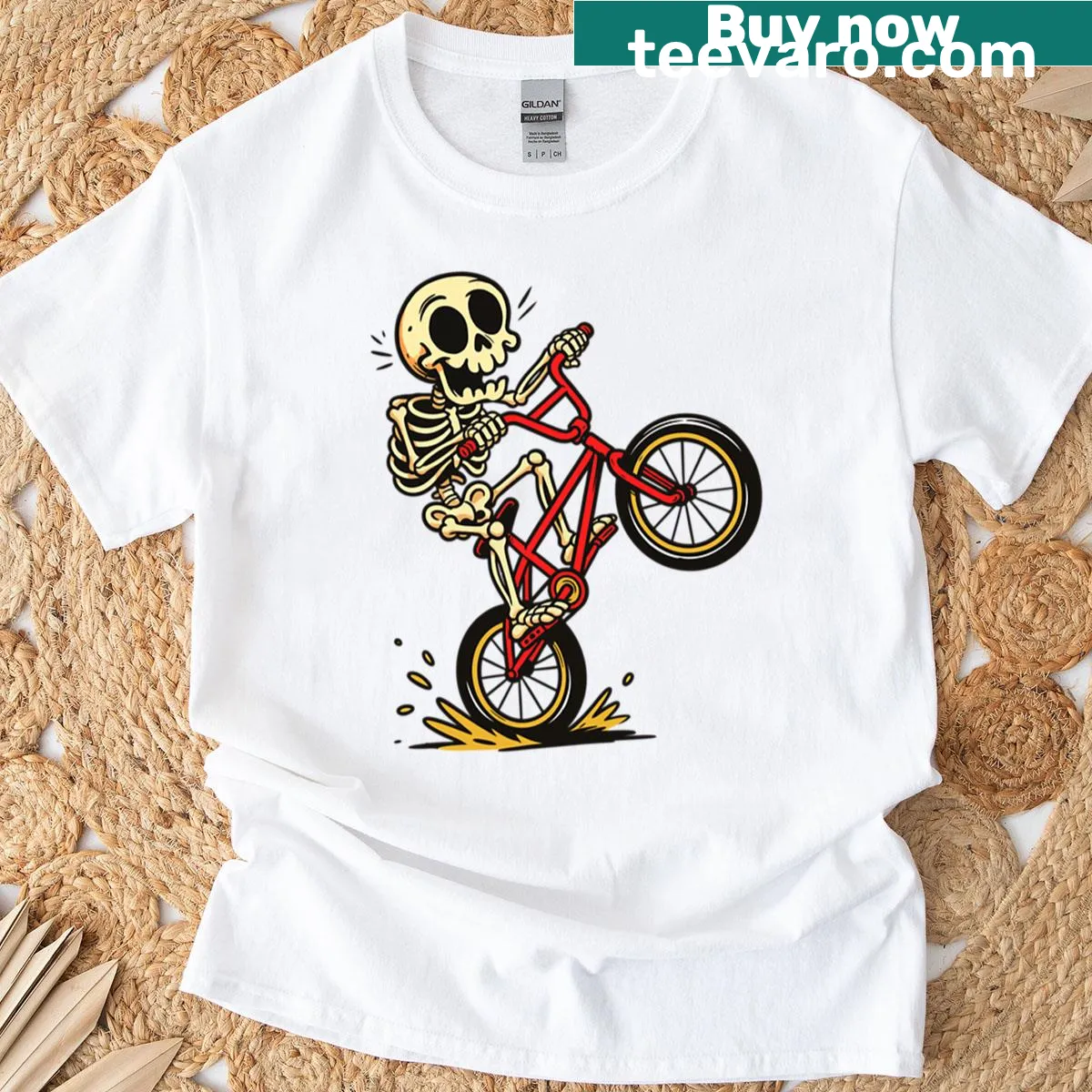 Oversized T-shirt with a skeleton riding a BMX bike graphic — on a men's t-shirt