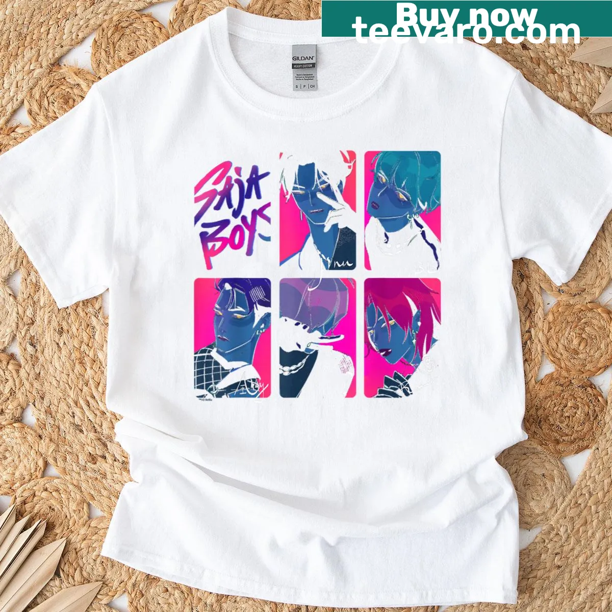 Officially licensed T-shirt featuring Saja Boys photocards design — on a men's t-shirt