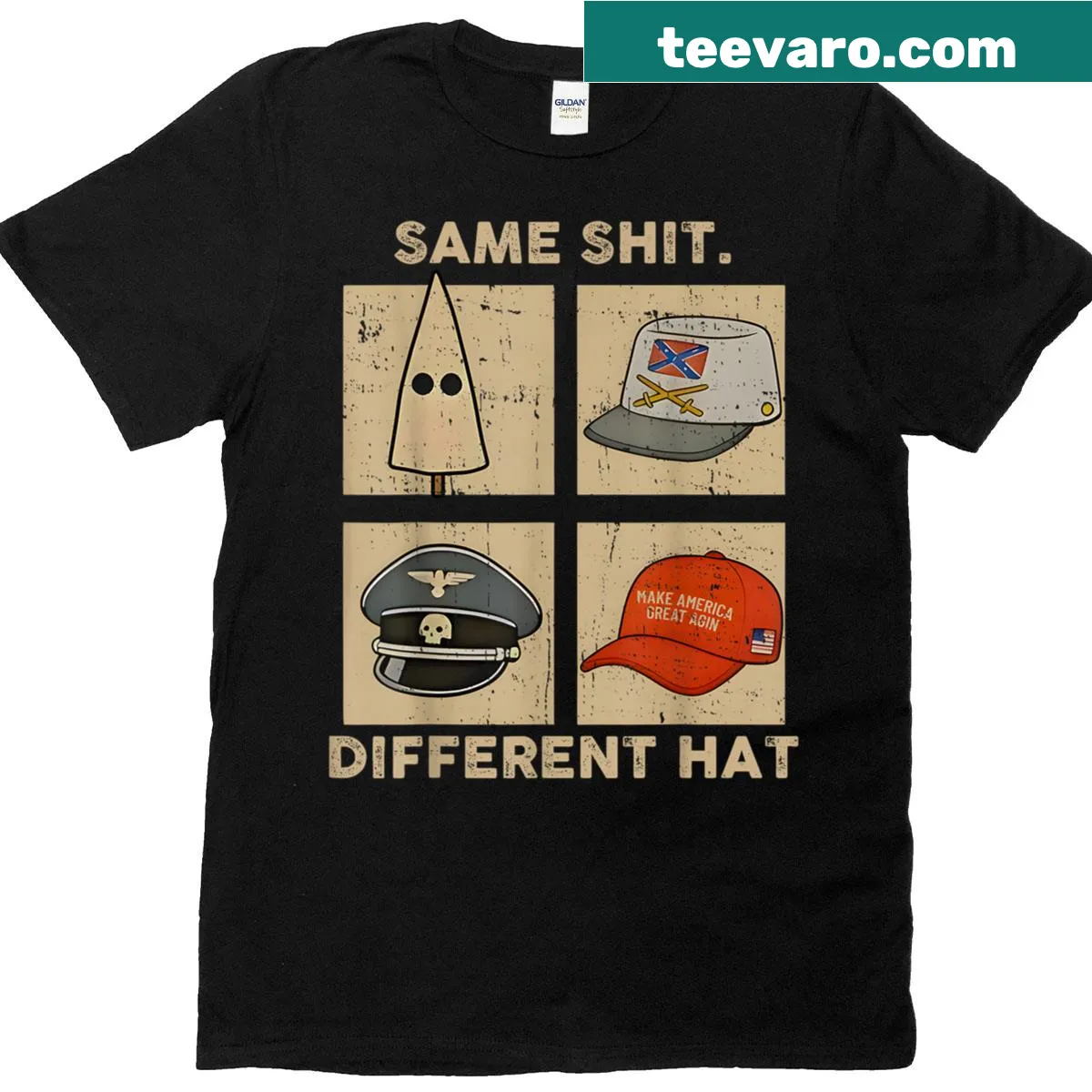 Funny retro t-shirt with the phrase Same Shit Different Hat — on a men's t-shirt