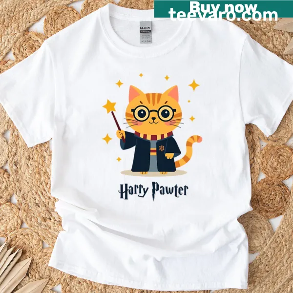 Funny cat parody graphic with a playful phrase on t-shirt