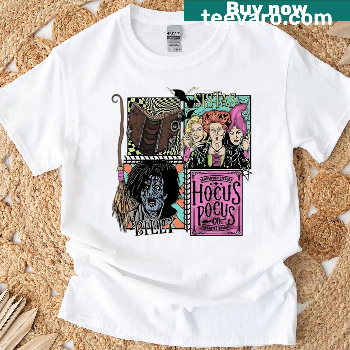 Funny vintage Halloween t-shirt featuring witches and magic — on a men's t-shirt