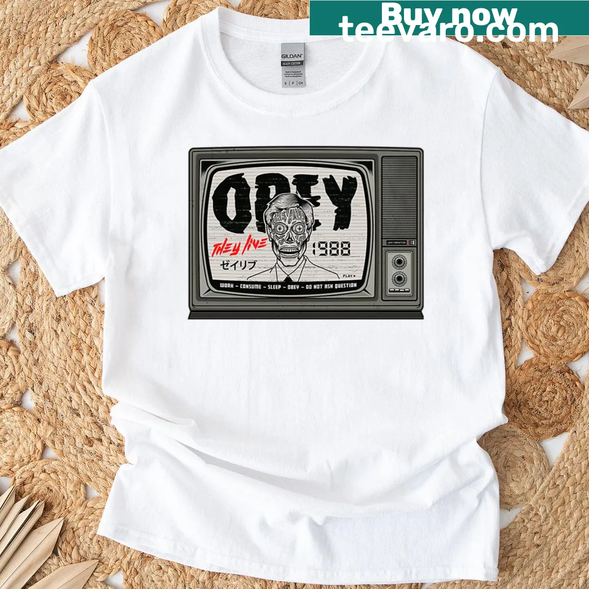 Vintage-style t-shirt with ghost and monster graphics from classic horror films — on a men's t-shirt