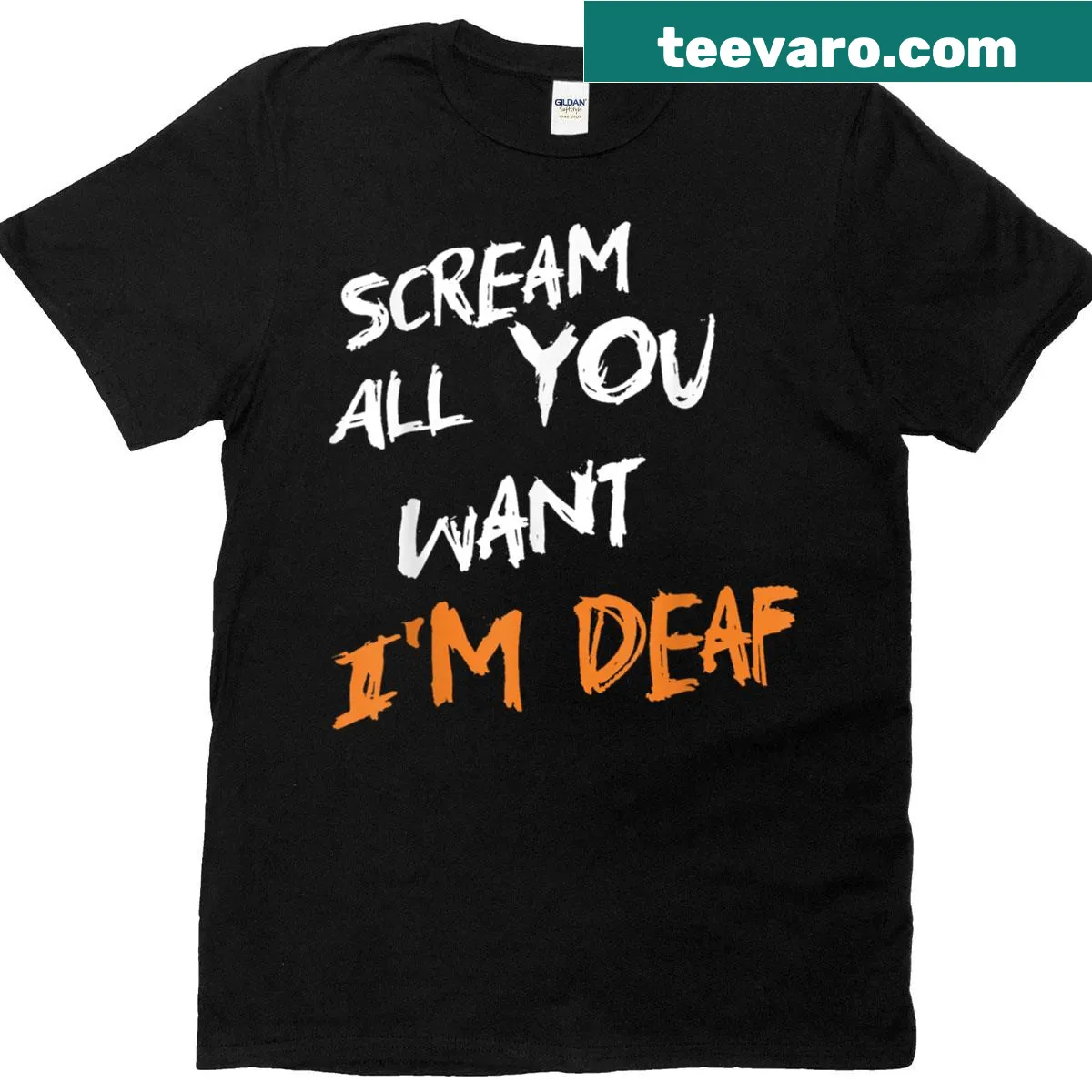Funny Halloween t-shirt with 'Im Deaf' message and spooky graphics — on a men's t-shirt