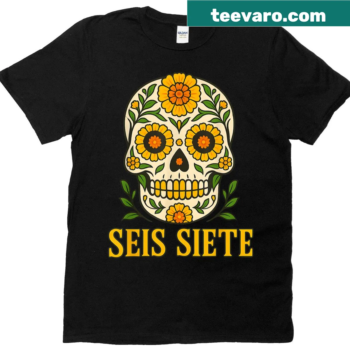 Sugar skull design for Día de los Muertos on boys t-shirt — on a men's t-shirt