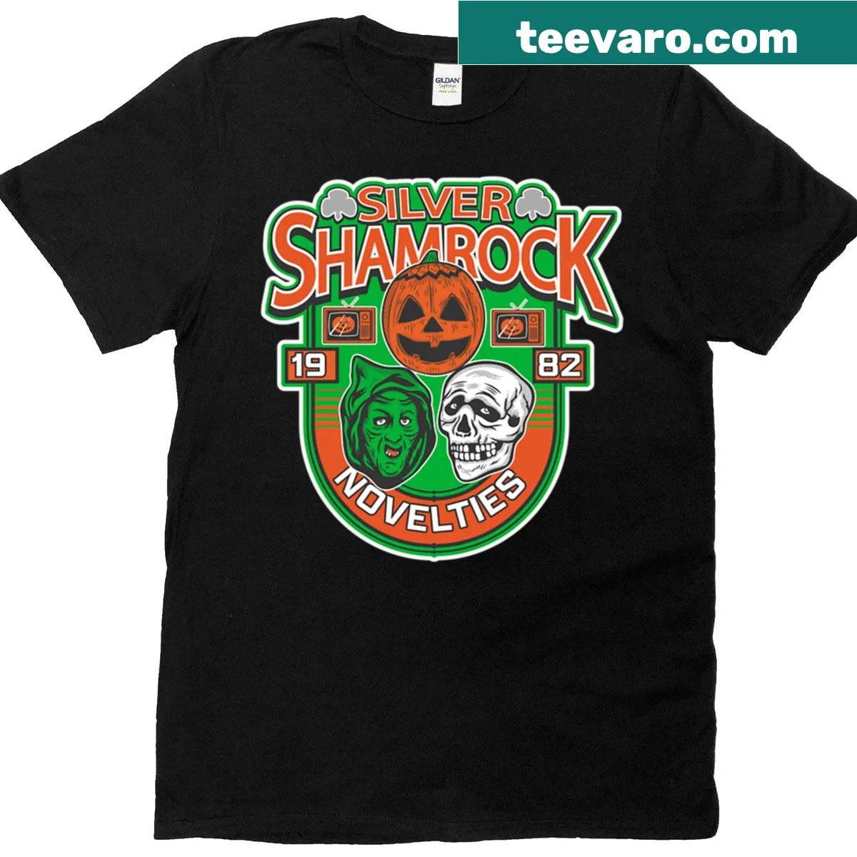 T-shirt featuring the Silver Shamrock logo from Halloween III — on a men's t-shirt