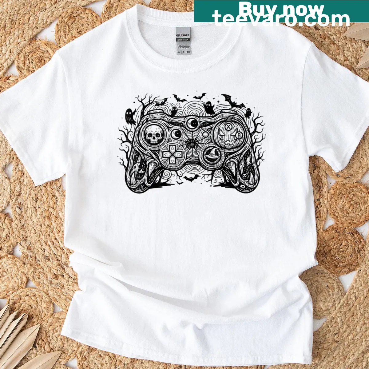 Skull gaming controller design on a dark background for gamers — on a men's t-shirt